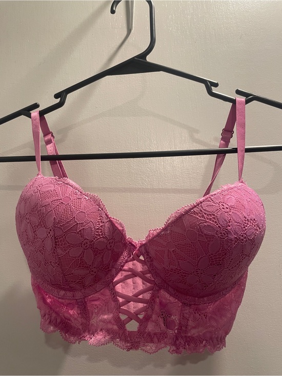 XOXO Other - XOXO Hot Pink Lace Longline Bralette with Crisscross Front size 36B